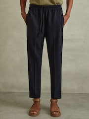Reiss Navy Hailey Tapered Pull On Trousers - Image 3 of 5