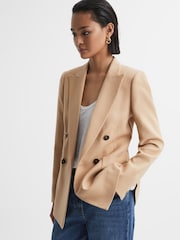 Reiss Light Camel Larsson Double Breasted Twill Blazer - Image 1 of 7
