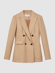 Reiss Light Camel Larsson Double Breasted Twill Blazer - Image 2 of 7