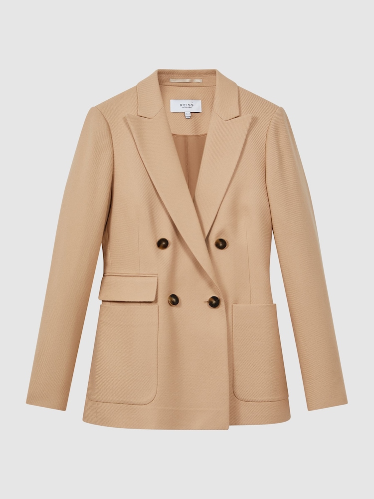 Reiss Light Camel Larsson Double Breasted Twill Blazer - Image 2 of 7