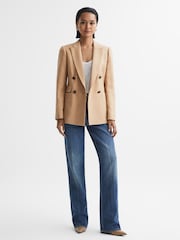 Reiss Light Camel Larsson Double Breasted Twill Blazer - Image 3 of 7