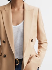 Reiss Light Camel Larsson Double Breasted Twill Blazer - Image 4 of 7