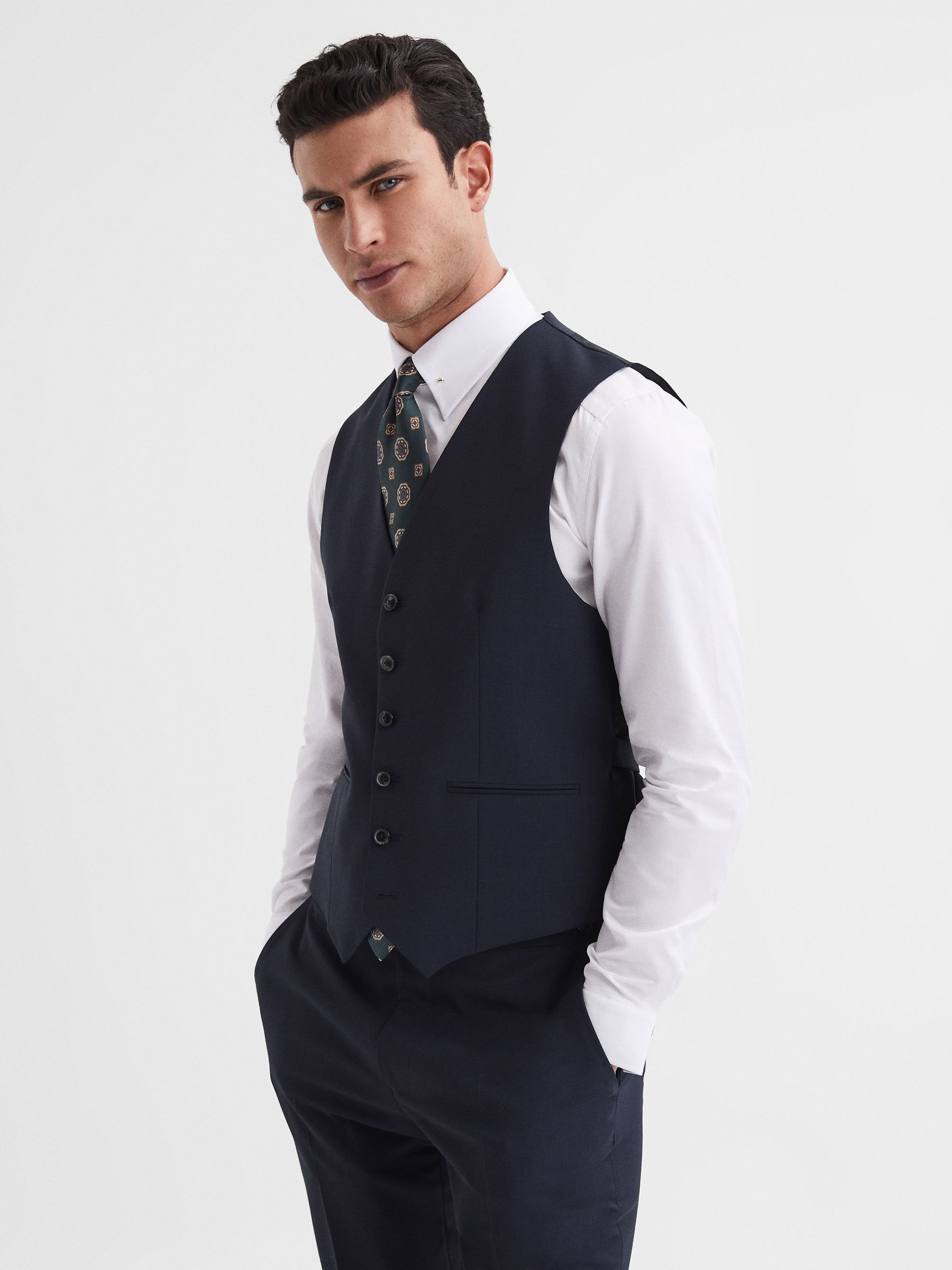 Shop Reiss Navy Modern Fit Travel Waistcoat