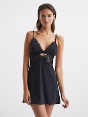 Reiss Black Lorena Lace Cami Nightdress - Image 1 of 6