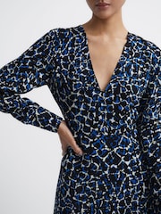 Reiss Navy/Blue Greta Long Sleeve Printed Midi Dress - Image 4 of 7