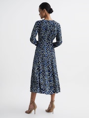 Reiss Navy/Blue Greta Long Sleeve Printed Midi Dress - Image 5 of 7