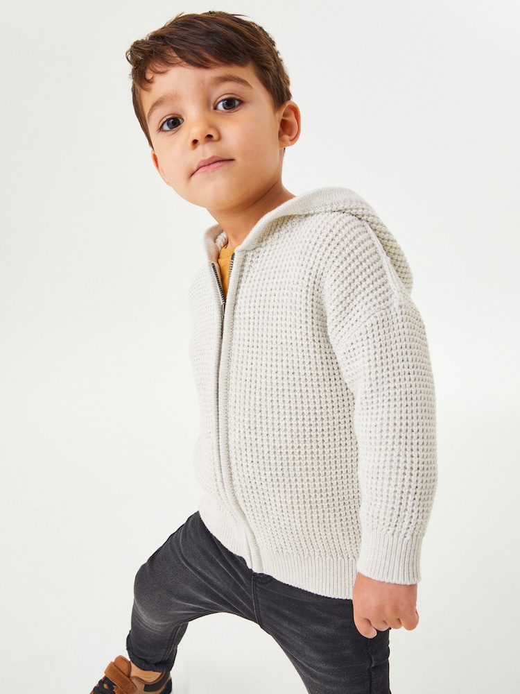 Ecru Cream Knitted Zip Through Hoodie (3mths-7yrs) - Image 2 of 8 Ecru Cream Knitted Zip Through Hoodie (3mths-7yrs) - Image 2 of 8