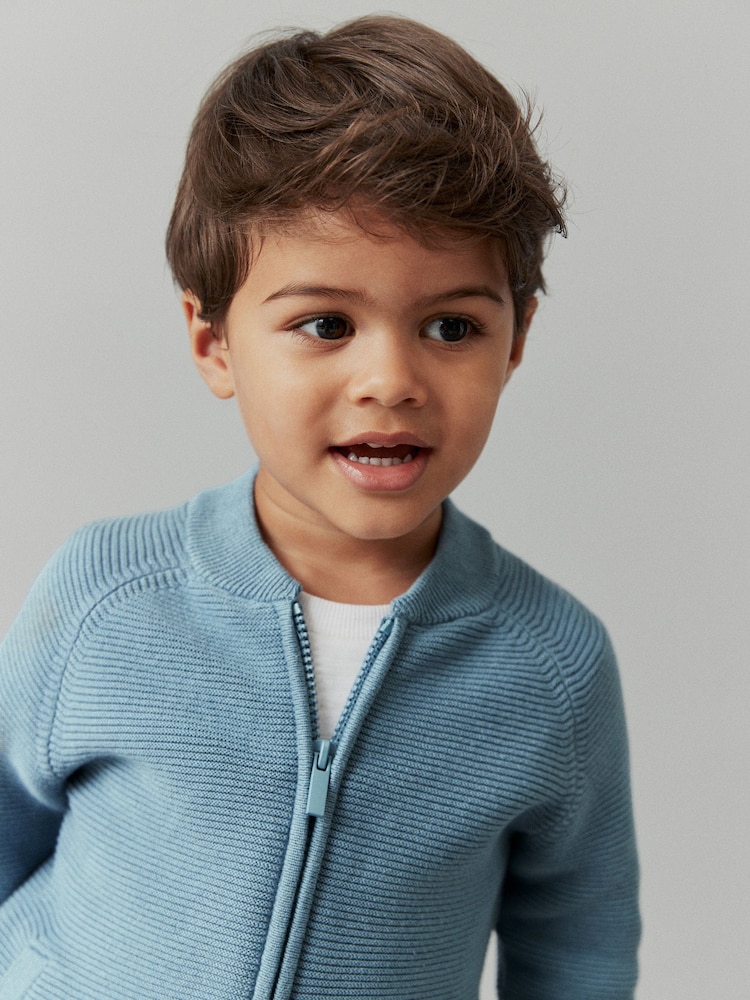 Modrá - 100% Bavlněný svetr na zip (3mths-7yrs) - Image 3 of 6