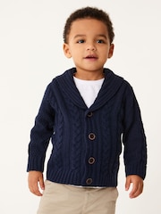 Navy Blue Shawl Collar Cable Cardigan (3mths-7yrs) - Image 1 of 5