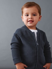 Navy 100% Cotton Zip Through Cardigan (3mths-7yrs) - Image 1 of 7