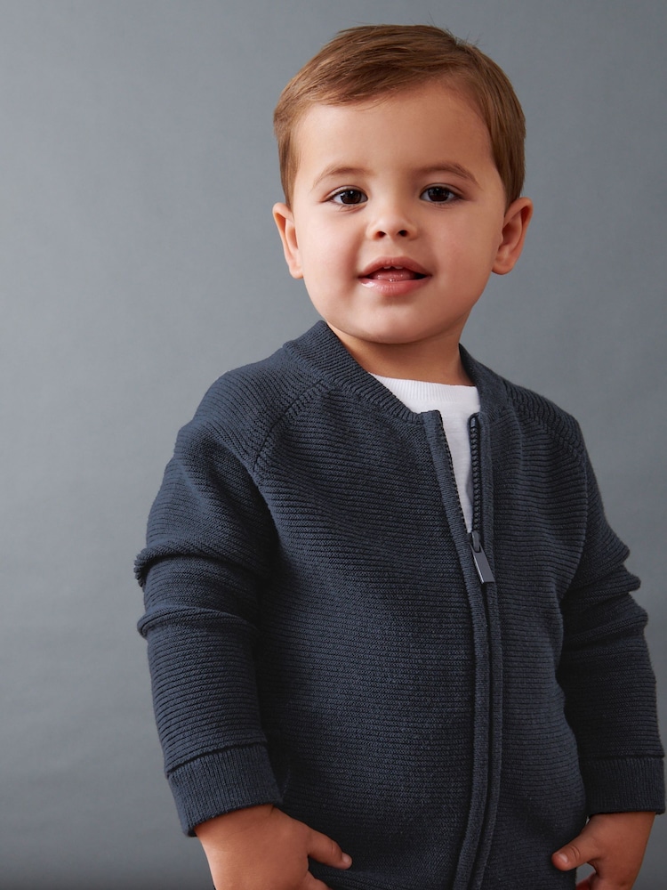 Navy 100% Cotton Zip Through Cardigan (3mths-7yrs) - Image 1 of 7