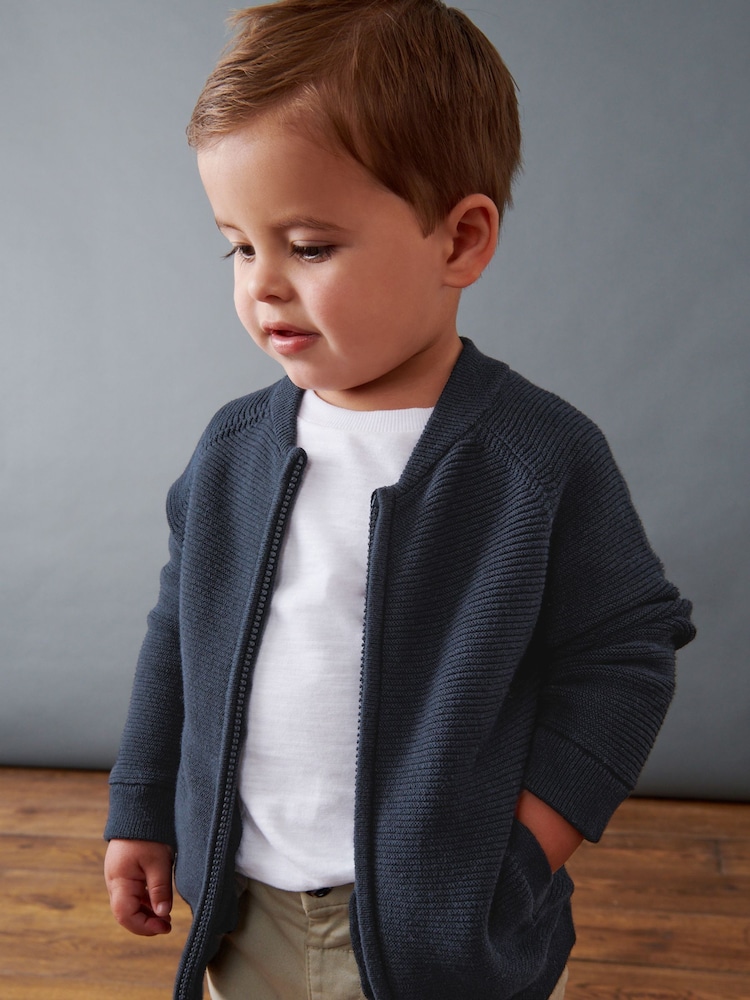 Navy 100% Cotton Zip Through Cardigan (3mths-7yrs) - Image 3 of 7