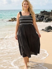 Roman Black Curve Strappy Shirred Midi Dress - Image 2 of 4