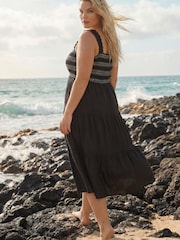 Roman Black Curve Strappy Shirred Midi Dress - Image 3 of 4