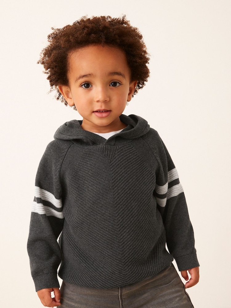 Charcoal Grey Knitted Textured Hoodie (3mths-7yrs) - Image 1 of 7 Charcoal Grey Knitted Textured Hoodie (3mths-7yrs) - Image 1 of 7