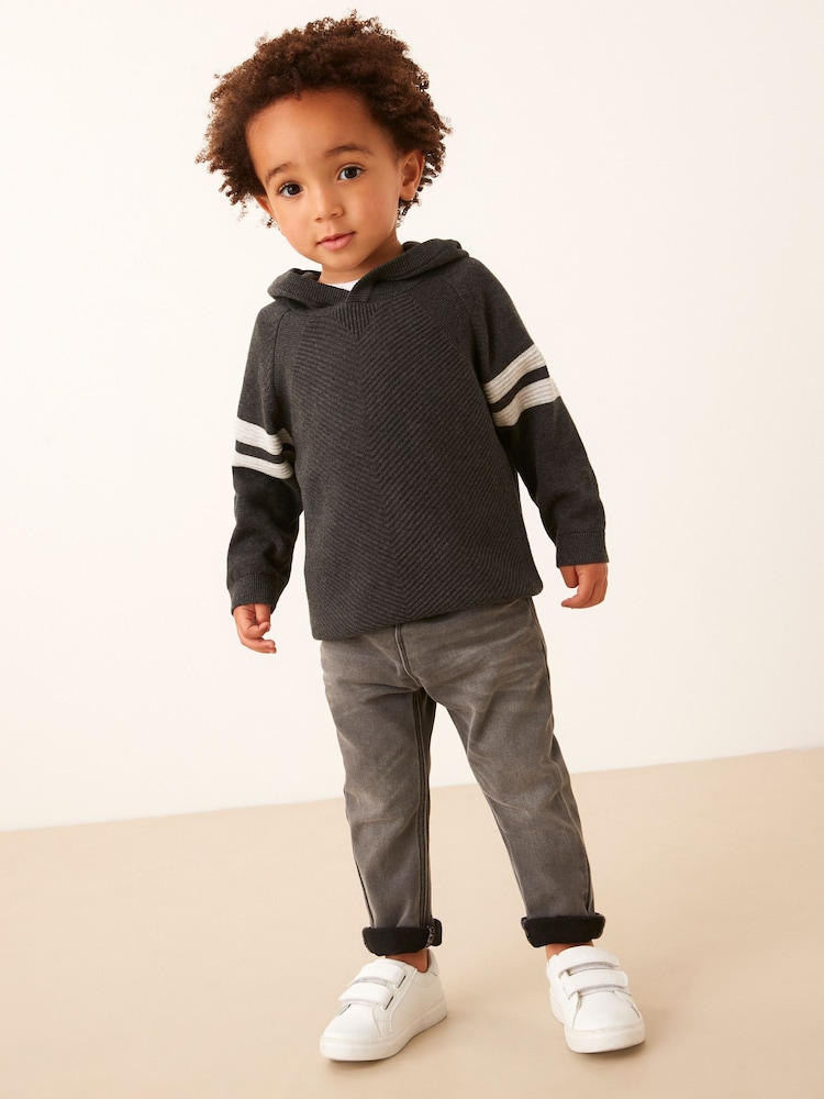 Charcoal Grey Knitted Textured Hoodie (3mths-7yrs) - Image 2 of 7 Charcoal Grey Knitted Textured Hoodie (3mths-7yrs) - Image 2 of 7