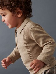 Neutral Long Sleeve Zip Neck Textured Polo Shirt (3mths-7yrs) - Image 2 of 6