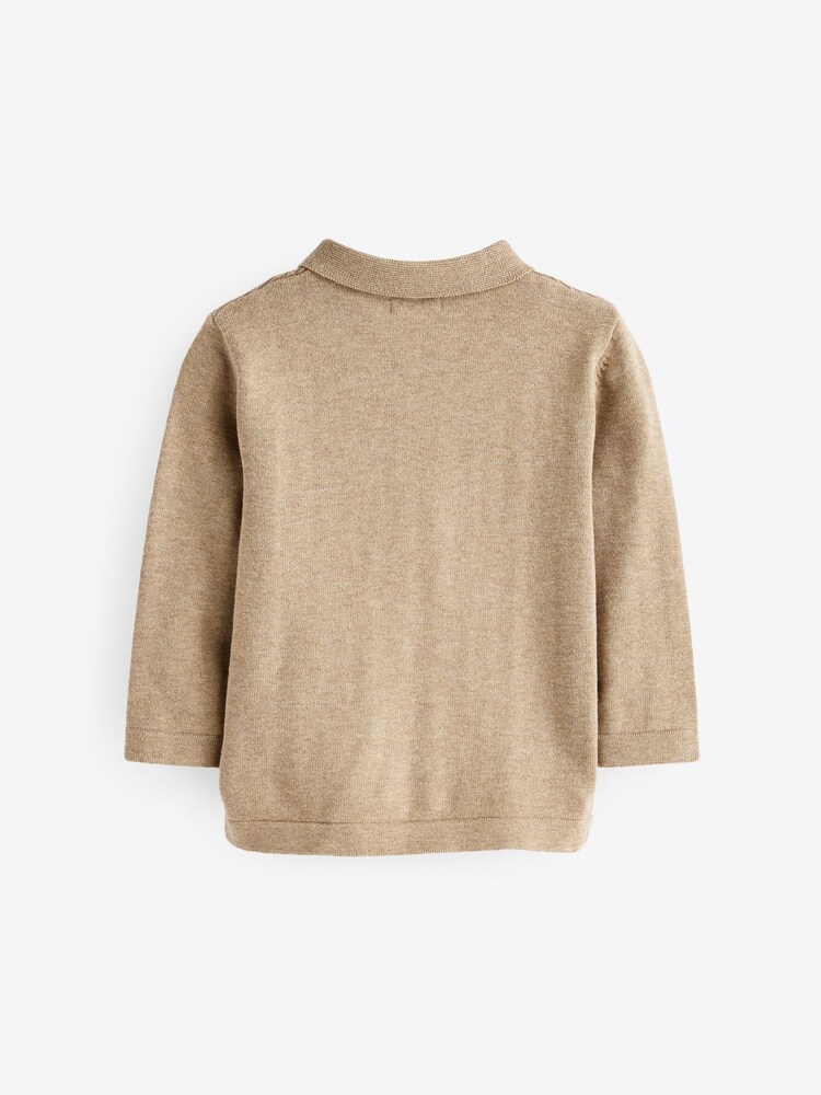 Neutral Long Sleeve Zip Neck Textured Polo Shirt (3mths-7yrs) - Image 6 of 6