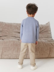 Blue Cable Knit Smart Long Sleeve Polo Shirt (3mths-7yrs) - Image 3 of 5