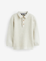 Grey Cable Knit Smart Long Sleeve Polo Shirt (3mths-7yrs) - Image 5 of 6