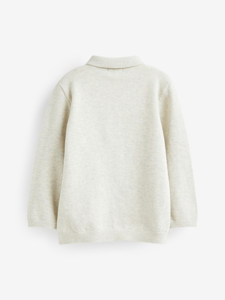 Grey Cable Knit Smart Long Sleeve Polo Shirt (3mths-7yrs) - Image 6 of 6