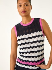 Roman Blue Sequin Wave Detail Knit Vest - Image 1 of 5