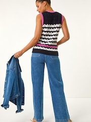 Roman Blue Sequin Wave Detail Knit Vest - Image 2 of 5