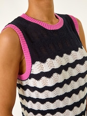 Roman Blue Sequin Wave Detail Knit Vest - Image 5 of 5