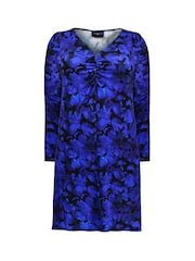 Live Unlimited Blue Curve Smudge Print V-Neck Prawn Sleeve Jersey Swing Dress - Image 7 of 7