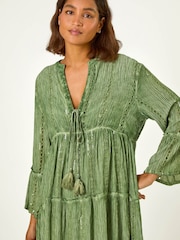 Roman Green Shimmer Tie Detail Smock Dress - Image 2 of 4