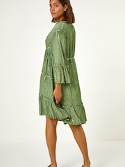Roman Green Shimmer Tie Detail Smock Dress - Image 3 of 4