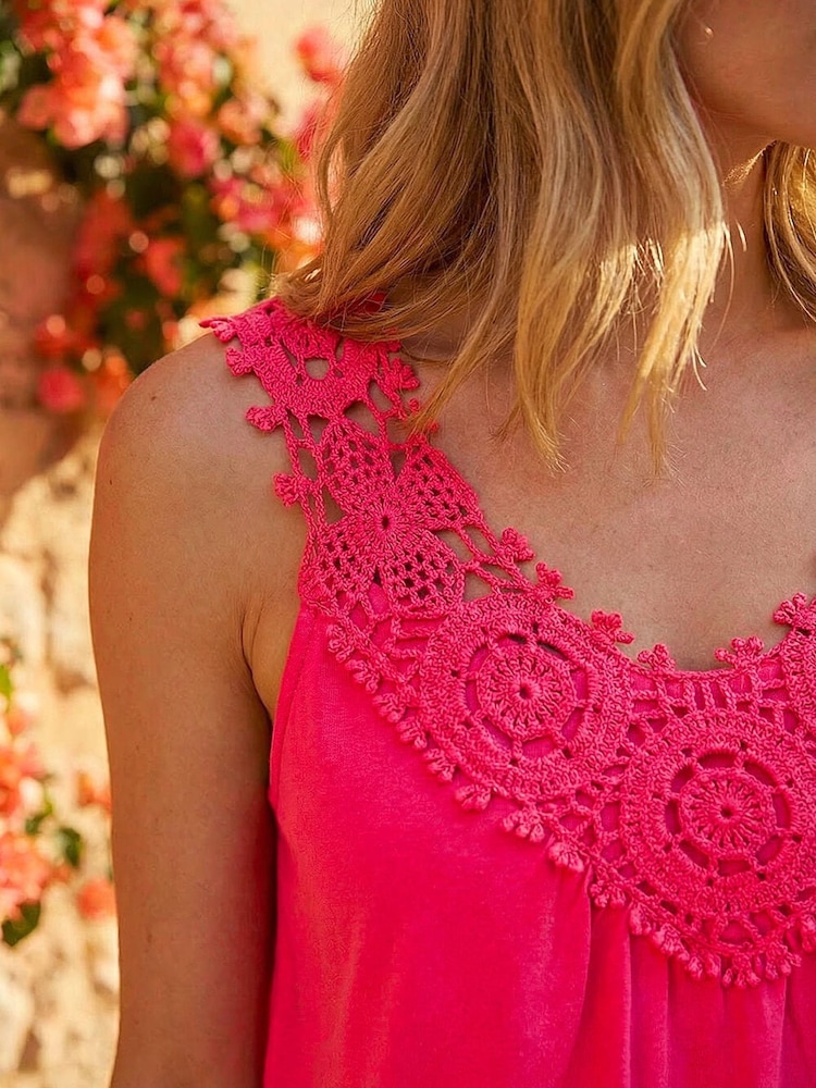 Roman Pink Crochet Trim Vest Top - Image 4 of 4