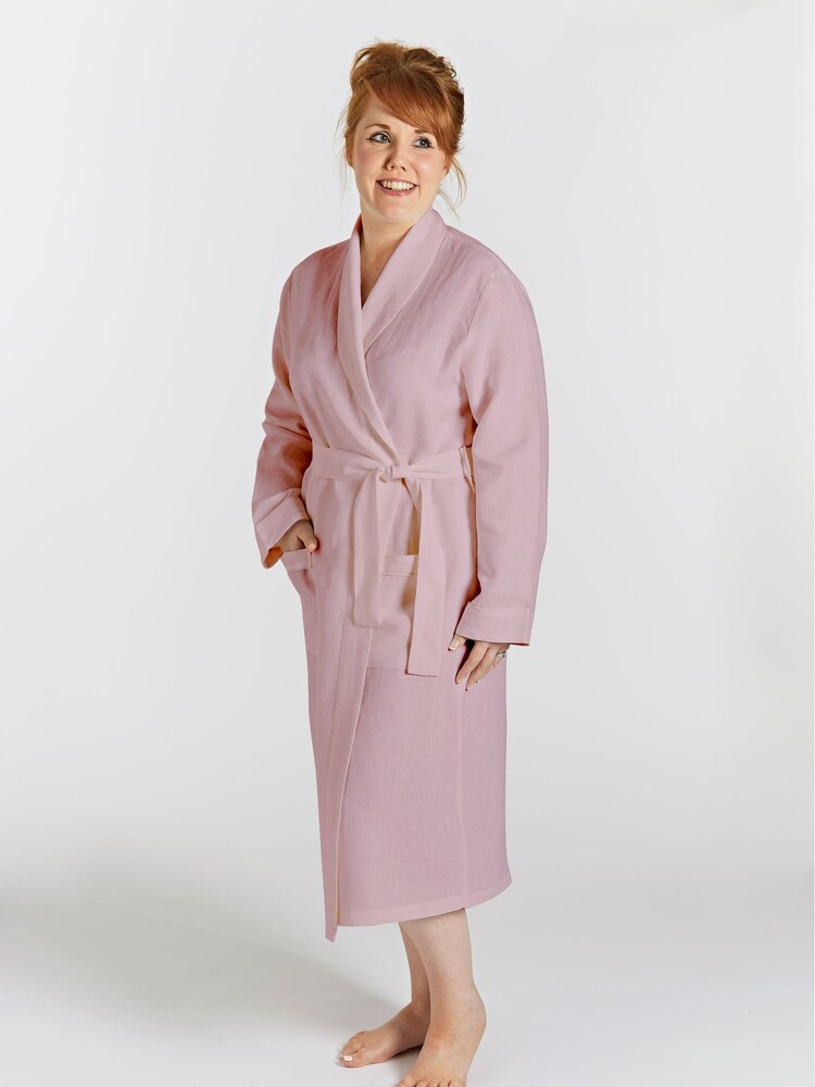 Lazy Linen Mellow Pink 100% Linen Bathrobe - Image 1 of 3