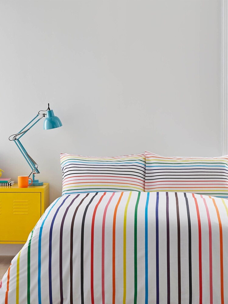 Martex Pride White Fine Stripe Duvet Cover and Pillowcase Set - Image 1 of 3
