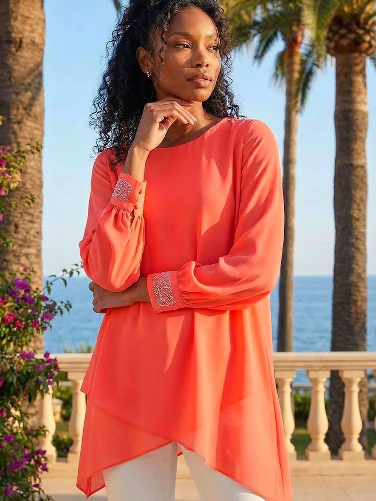 Roman Orange Hotfix Detail Asymmetric Hem Top - Image 1 of 4