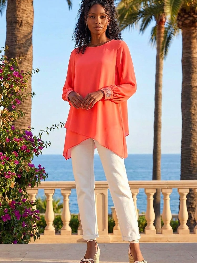 Roman Orange Hotfix Detail Asymmetric Hem Top - Image 2 of 4