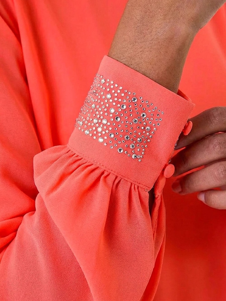 Roman Orange Hotfix Detail Asymmetric Hem Top - Image 4 of 4