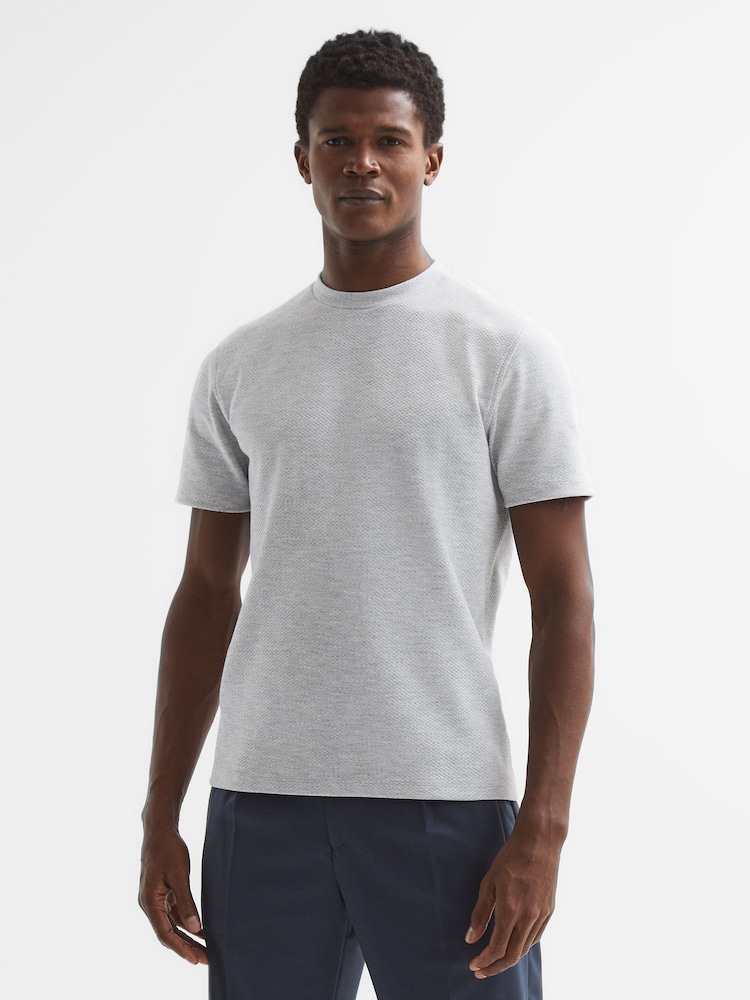 Reiss Grey Melange Cooper Slim Fit Honeycomb T-Shirt - Image 1 of 7