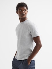 Reiss Grey Melange Cooper Slim Fit Honeycomb T-Shirt - Image 6 of 7