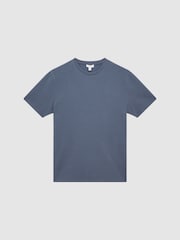 Reiss Airforce Blue Cooper Textured Cotton Blend Crew Neck T-Shirt - Image 2 of 6