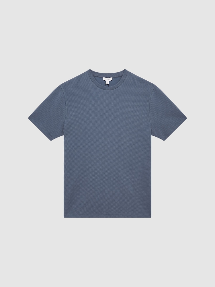 Reiss Airforce Blue Cooper Textured Cotton Blend Crew Neck T-Shirt - Image 2 of 6