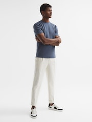 Reiss Airforce Blue Cooper Textured Cotton Blend Crew Neck T-Shirt - Image 3 of 6