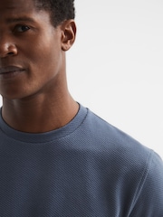 Reiss Airforce Blue Cooper Textured Cotton Blend Crew Neck T-Shirt - Image 4 of 6