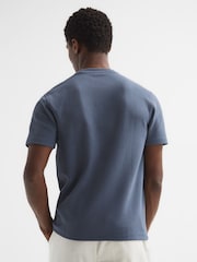 Reiss Airforce Blue Cooper Textured Cotton Blend Crew Neck T-Shirt - Image 5 of 6