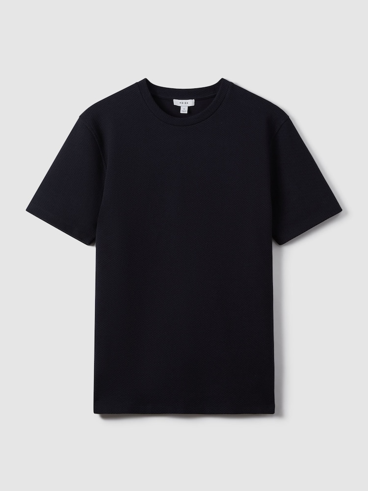Reiss Navy Cooper Slim Fit Honeycomb T-Shirt - Image 2 of 7
