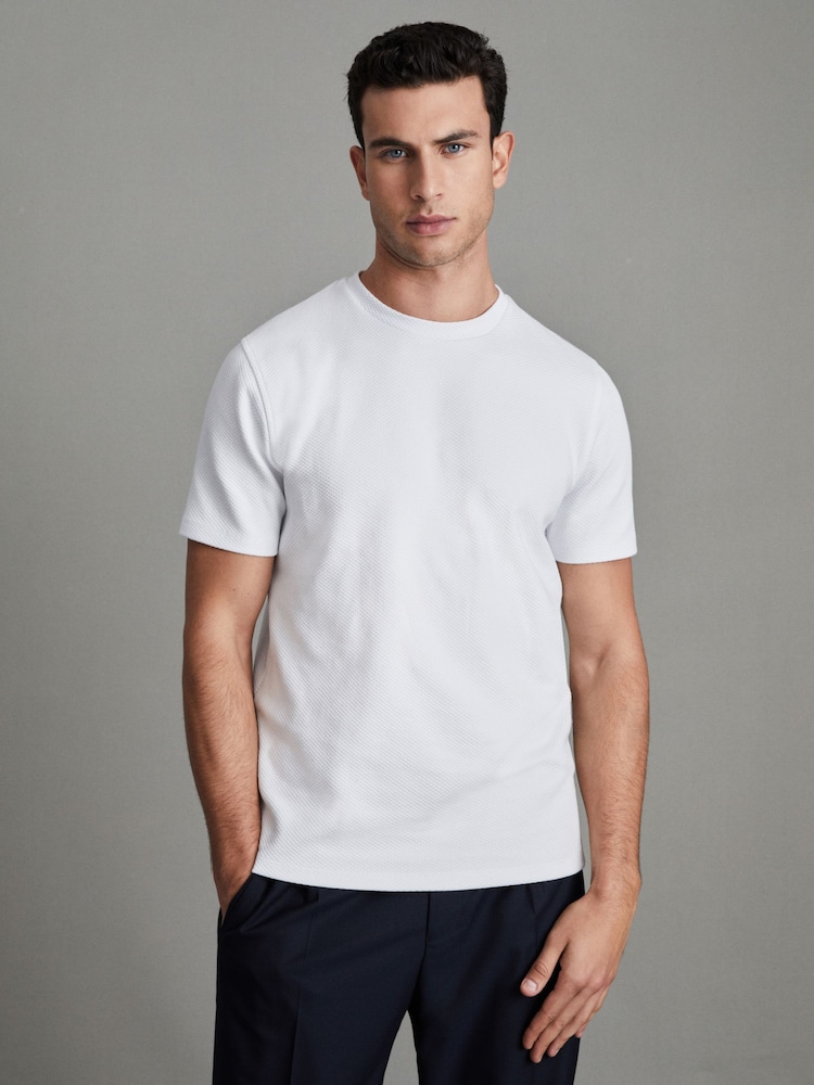 Reiss White Cooper Slim Fit Honeycomb T-Shirt - Image 1 of 7