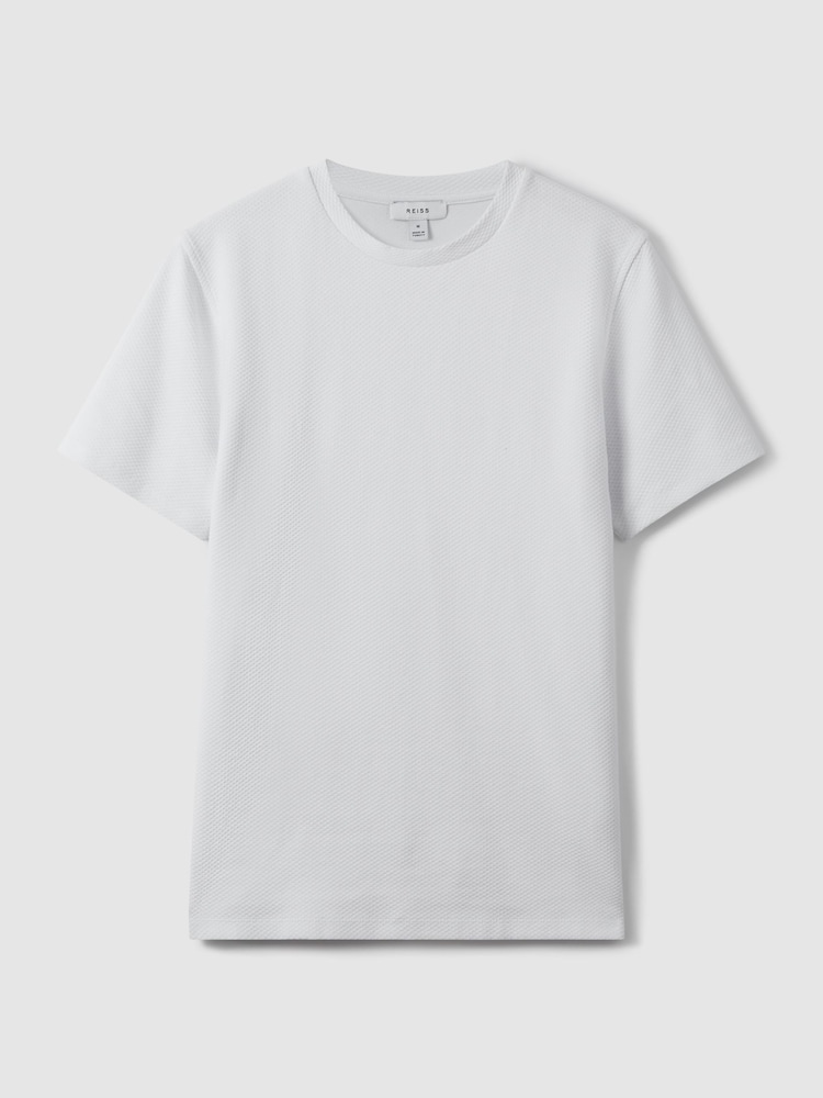 Reiss White Cooper Slim Fit Honeycomb T-Shirt - Image 2 of 7
