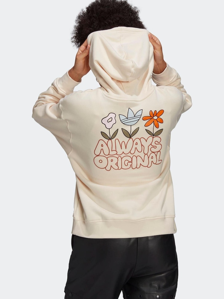 adidas Originals White 100% Cotton Always Graphic Hoodie - Image 2 of 6