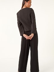 Roman Black Petite Scoop Neck Buttoned Jacket - Image 4 of 5