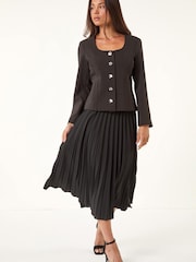 Roman Black Petite Scoop Neck Buttoned Jacket - Image 5 of 5